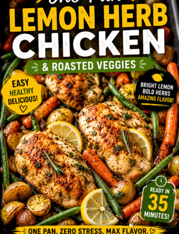 One-pan roasted lemon herb chicken breasts with baby potatoes, carrots, and green beans