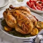 Easy Summer Classic Lemon Herb Roast Chicken with Fresh Tomato Salad