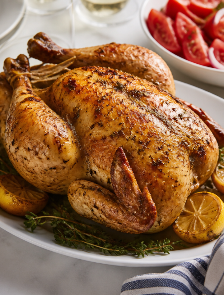 Easy Summer Classic Lemon Herb Roast Chicken with Fresh Tomato Salad