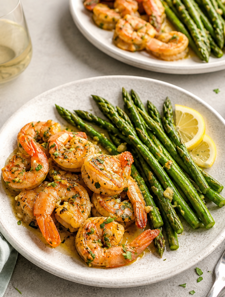 Garlic Butter Shrimp with Lemon Asparagus for Two