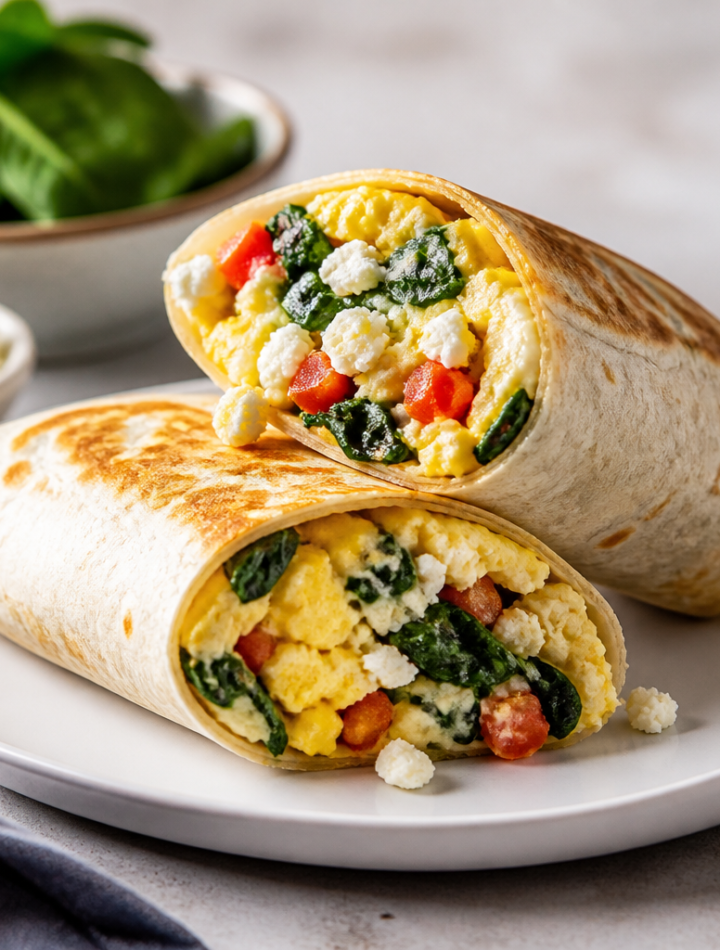 High-Protein Spinach and Feta Breakfast Burritos